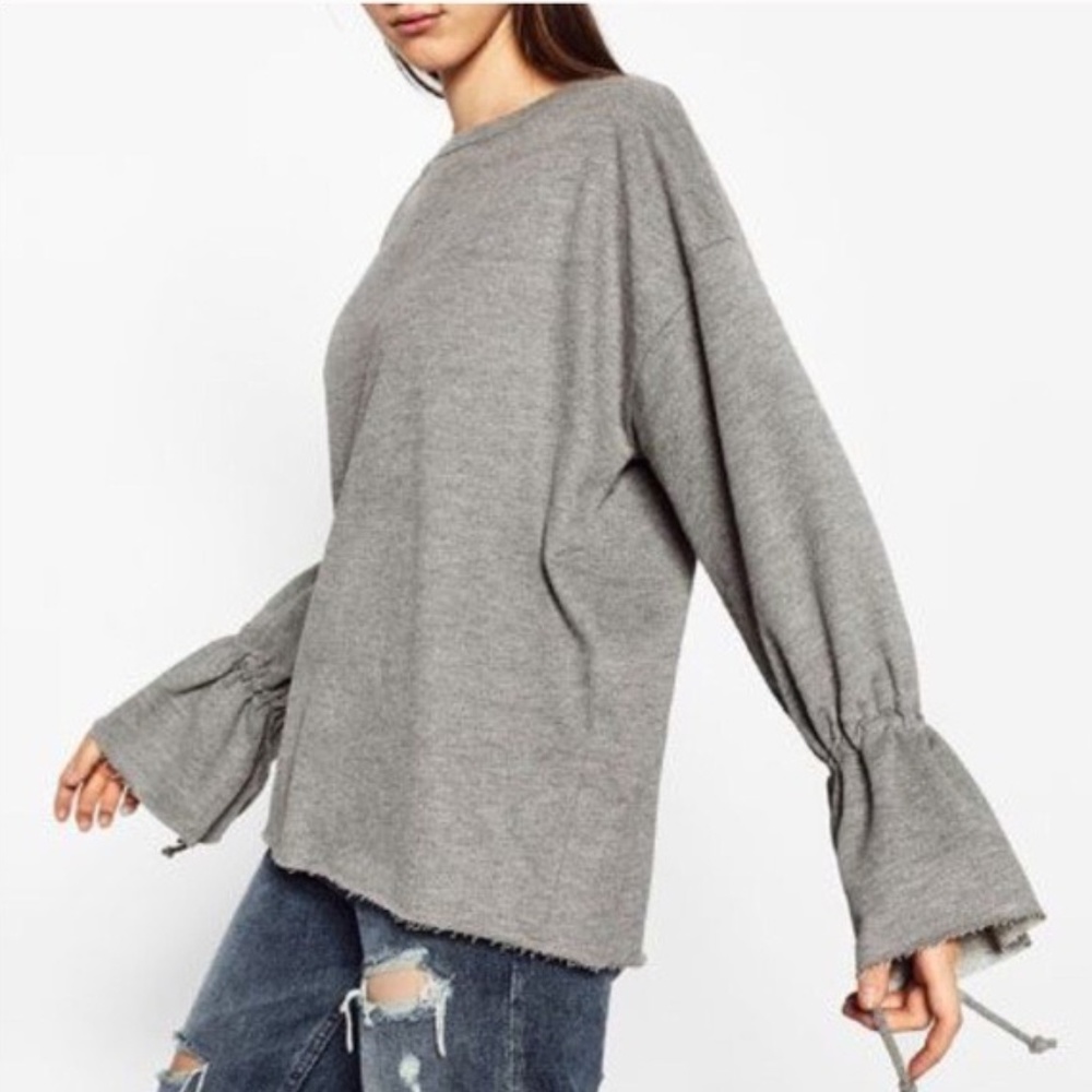 ZARA Sweatshirt w/ Tie Sleeves, Grey, S